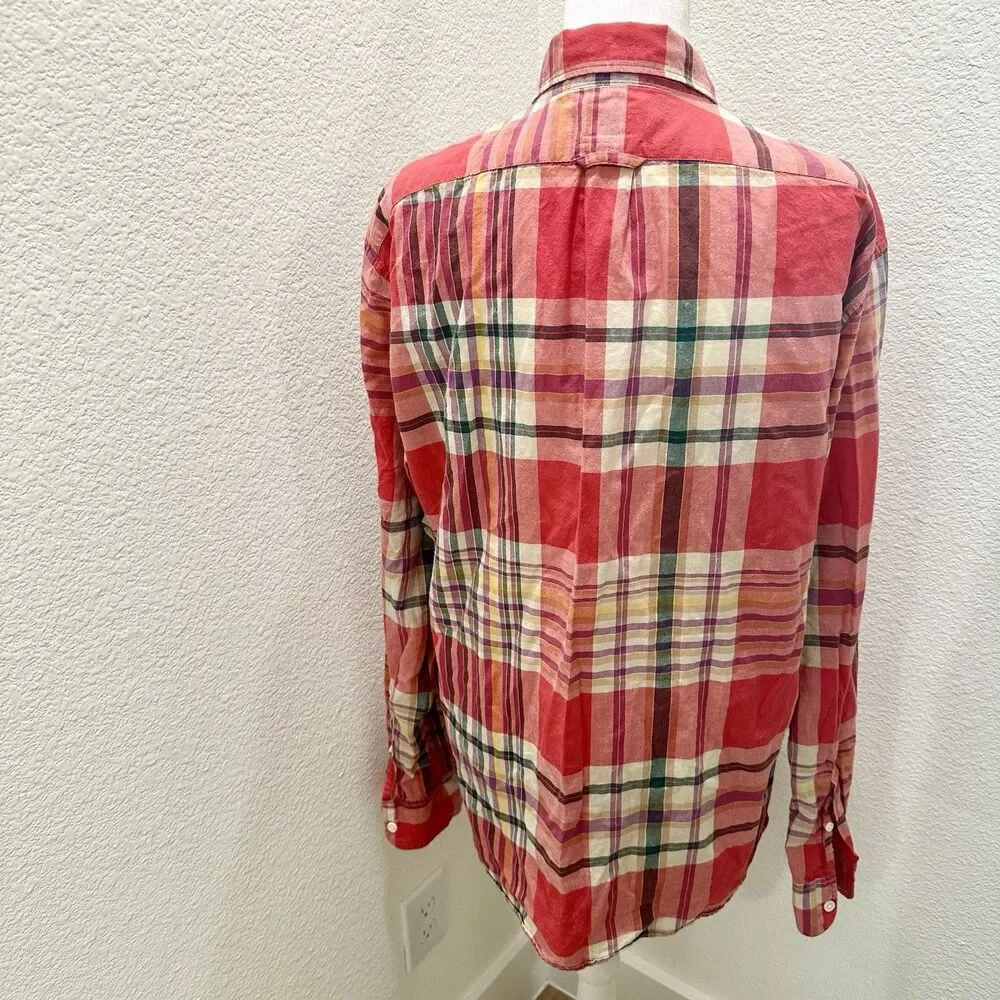 J Crew Indian Madras Button Down Shirt Long Sleeve Plaid Pocket Men Large